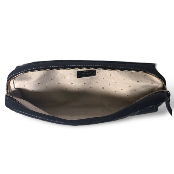 KATE SPADE Pebble Leather Barrel Clutch Hand Held Black Gold Hardware Dark Goth - Picture 5 of 15